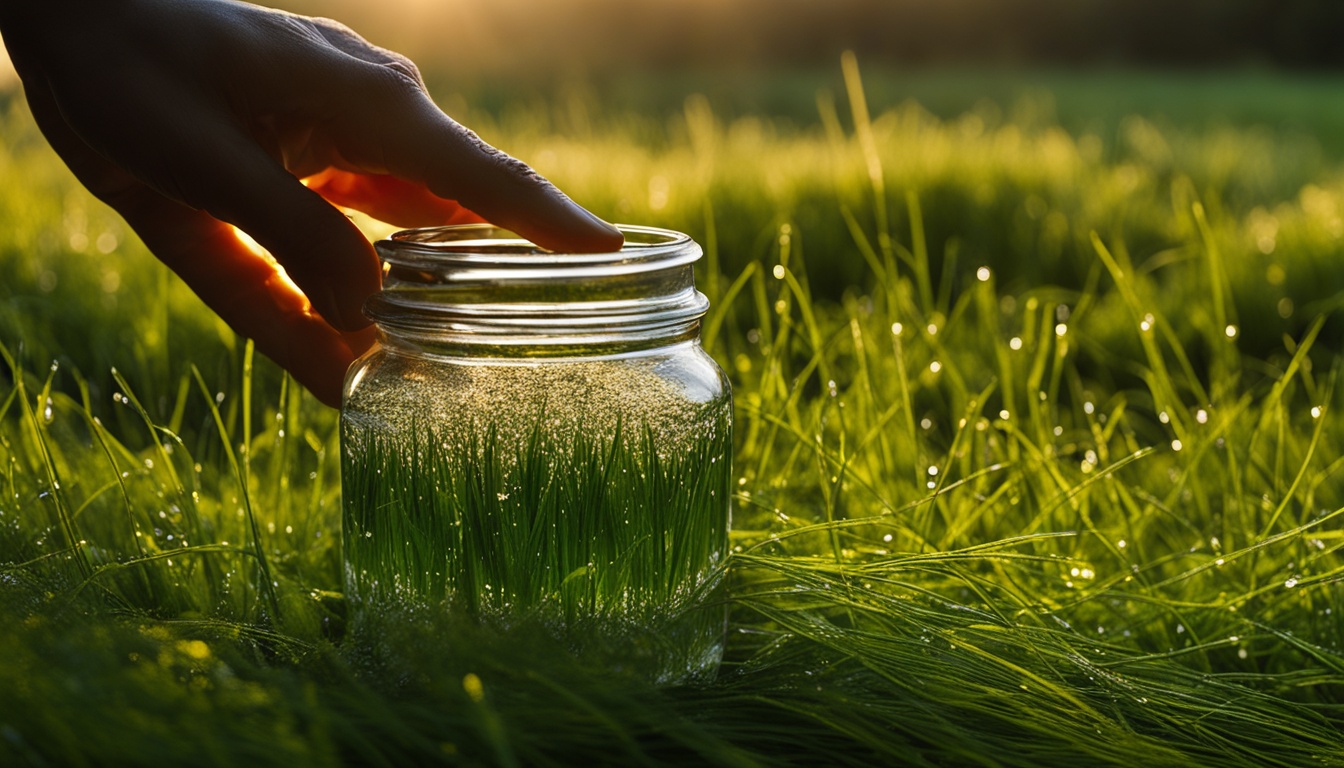 Collecting morning dew for drinking