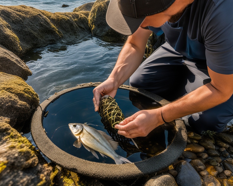 baiting a fish trap