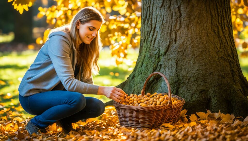 foraging for wild nuts